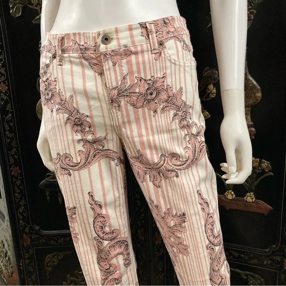 Moschino Jeans Pink Striped Boot Cut Printed Pants - Picture 3 of 12